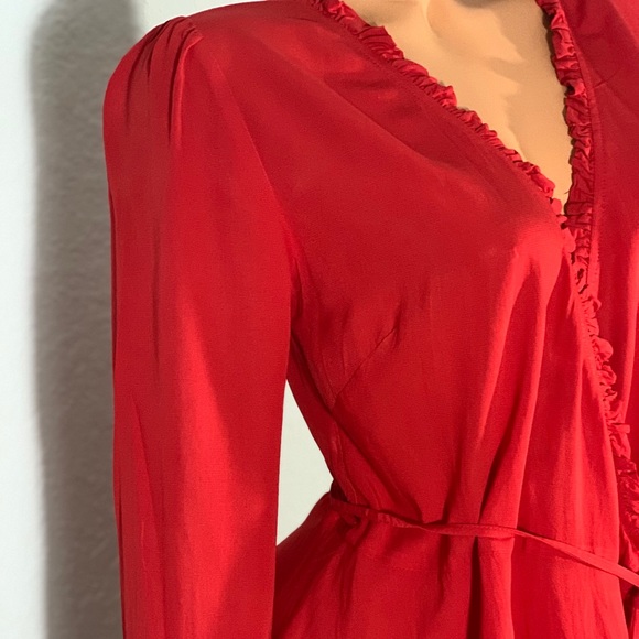 LOFT Red wrap top blouse shirt ruffle - Picture 5 of 13